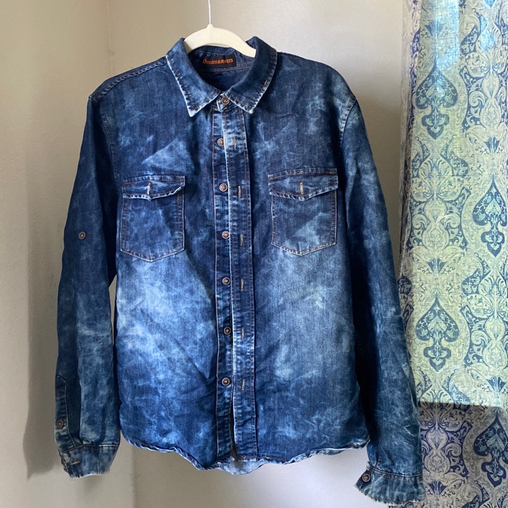 “Denim & Rivets” Long Sleeve Button Down Shirt